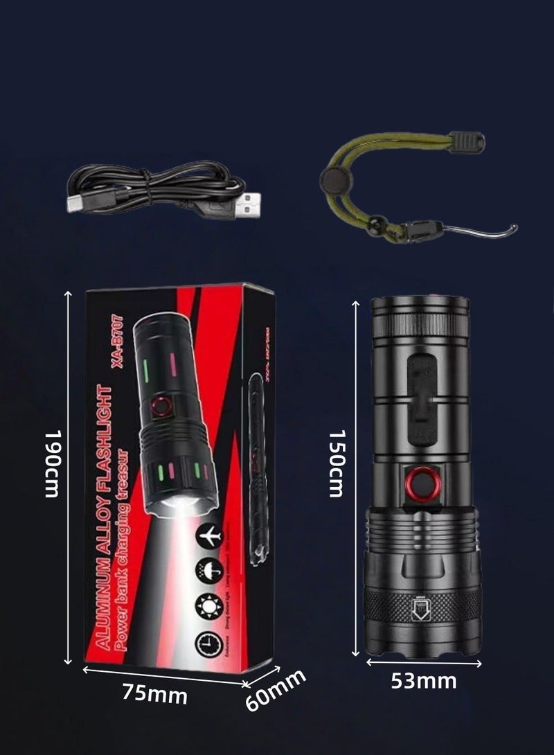 مصباح يدوي LED قابل لإعادة الشحن مع 5 أوضاع تكبير، وعرض نسبة البطارية، مصنوع من سبائك الألومنيوم، ومقاوم للماء والسقوط، ومناسب للاستخدام المنزلي والخارجي، وبنك طاقة للطوارئ - Image 3